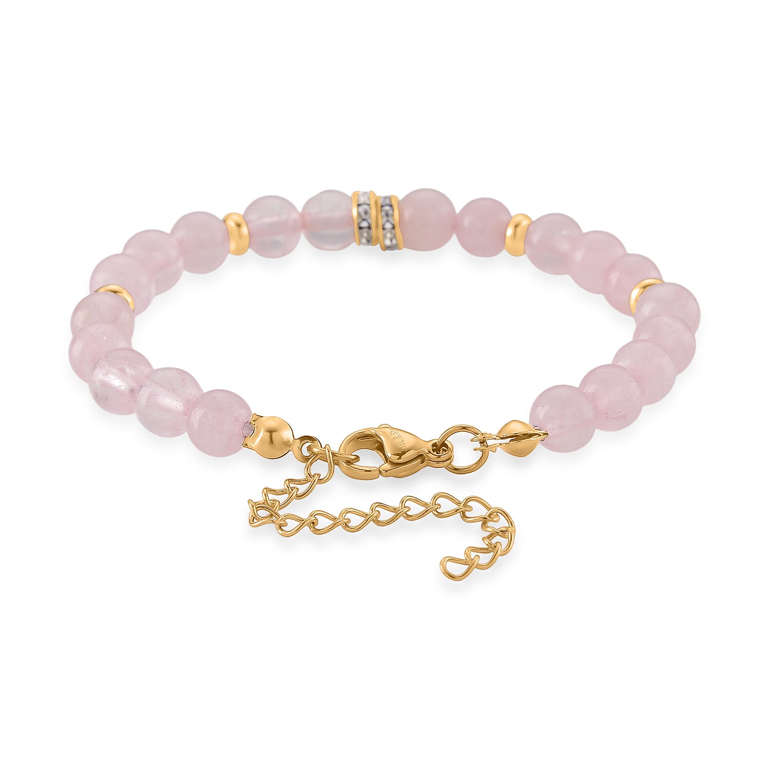 Set of 3 - Rose Quartz Beads Adjustable Bracelet (Size - 7-2 Ext) in Yellow Gold Tone 50.00 Ct.