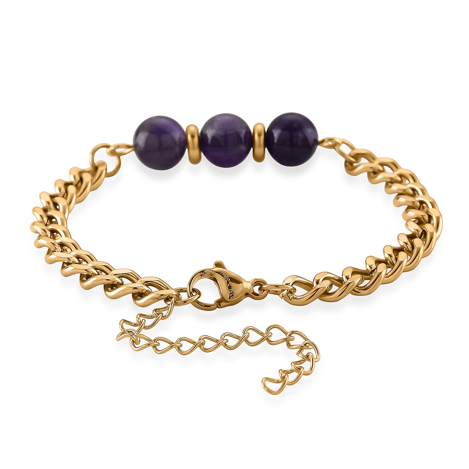 Set of 3 - African Amethyst Beads Adjustable Bracelet (Size - 7-2 Ext) in Yellow Gold Tone 50.00 Ct.