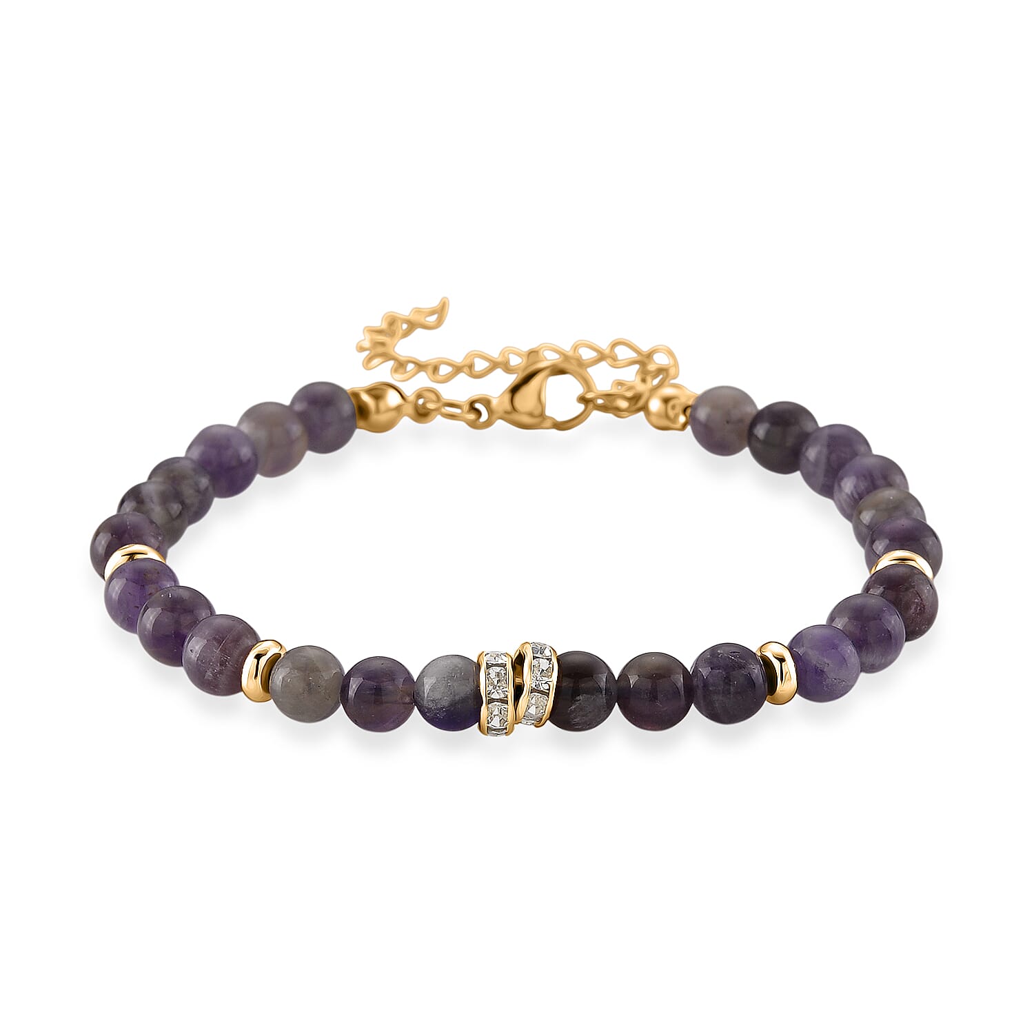 Set of 3 - African Amethyst Beads Adjustable Bracelet (Size - 7-2 Ext) in Yellow Gold Tone 50.00 Ct.