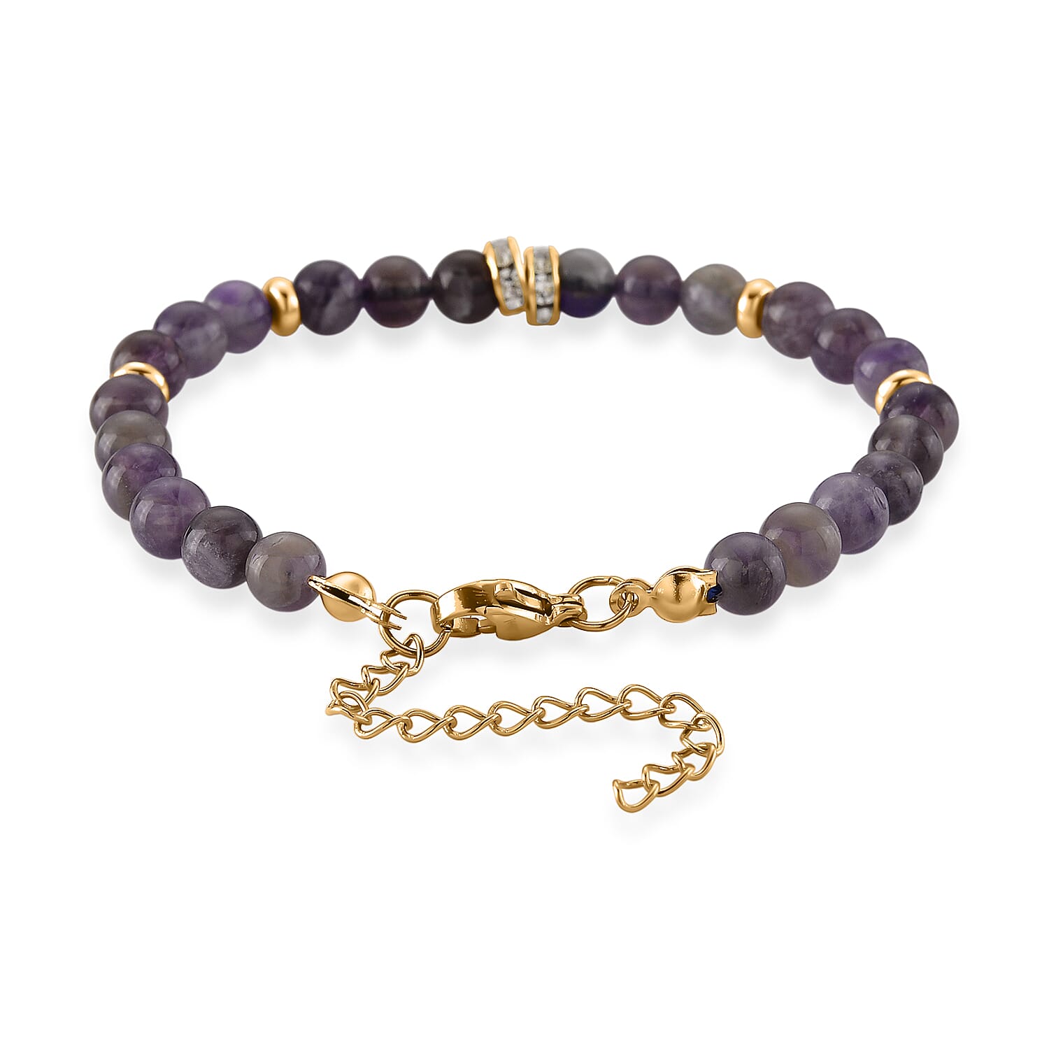 Set of 3 - African Amethyst Beads Adjustable Bracelet (Size - 7-2 Ext) in Yellow Gold Tone 50.00 Ct.