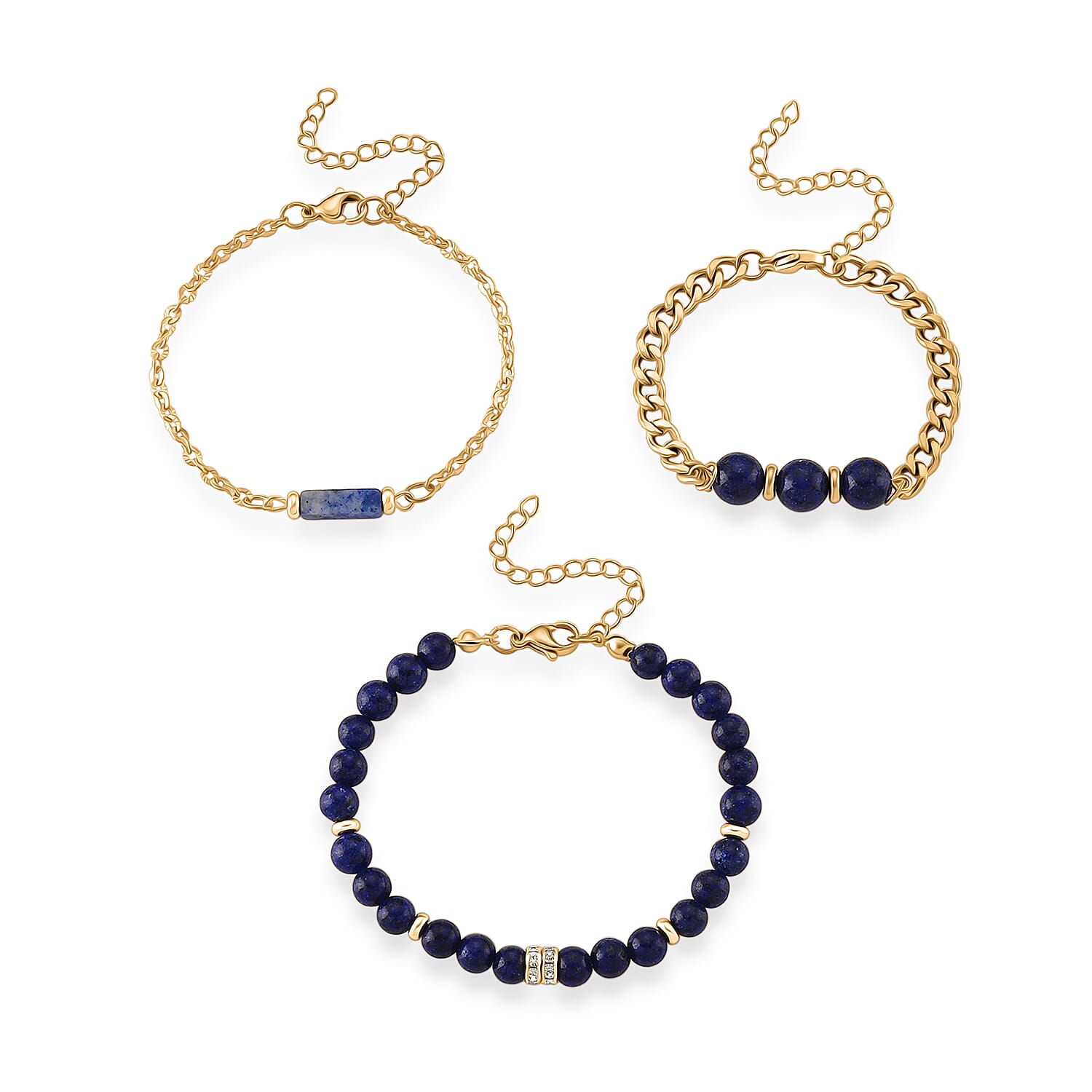 Set of 3 - Lapis Lazuli Beads Bracelet Adjustable Bracelet (Size - 7-2 Ext) 50.00 Ct.