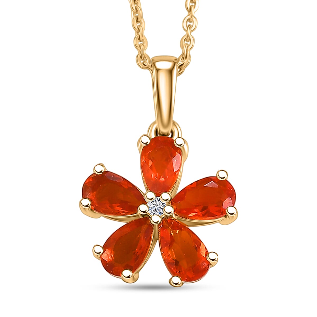 Luxuriant - Fire Opal & Lab Grown Diamond (SI-G-H) Pendant with Chain (Size 20) in Yellow Gold Plated Sterling Silver 0.70 Ct.
