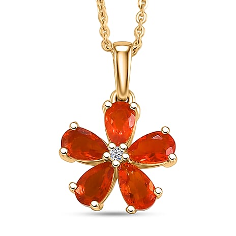 Luxuriant - Fire Opal & Lab Grown Diamond (SI-G-H) Pendant with Chain (Size 20) in Yellow Gold Plated Sterling Silver 0.70 Ct.