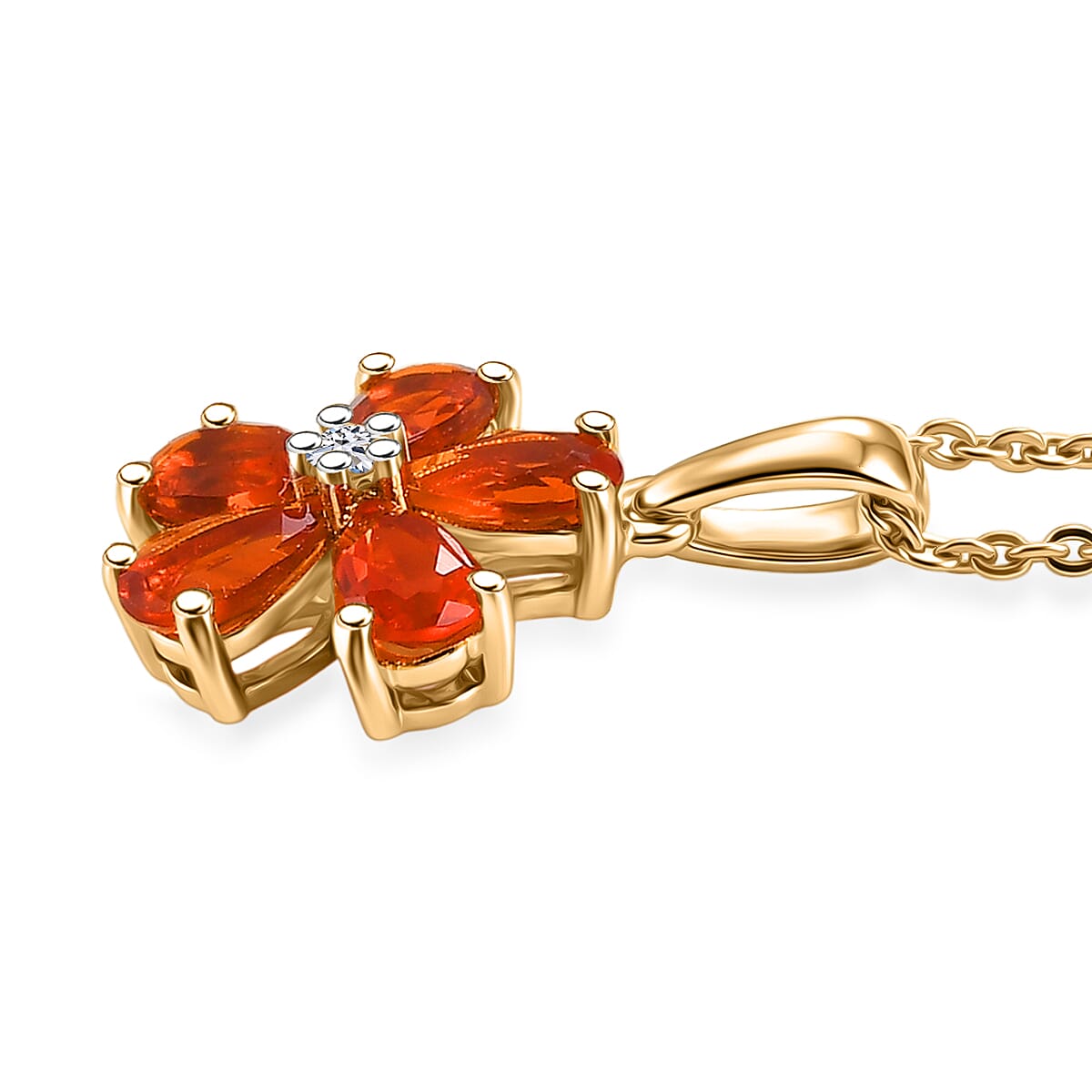 Luxuriant - Fire Opal & Lab Grown Diamond (SI-G-H) Pendant with Chain (Size 20) in Yellow Gold Plated Sterling Silver 0.70 Ct.