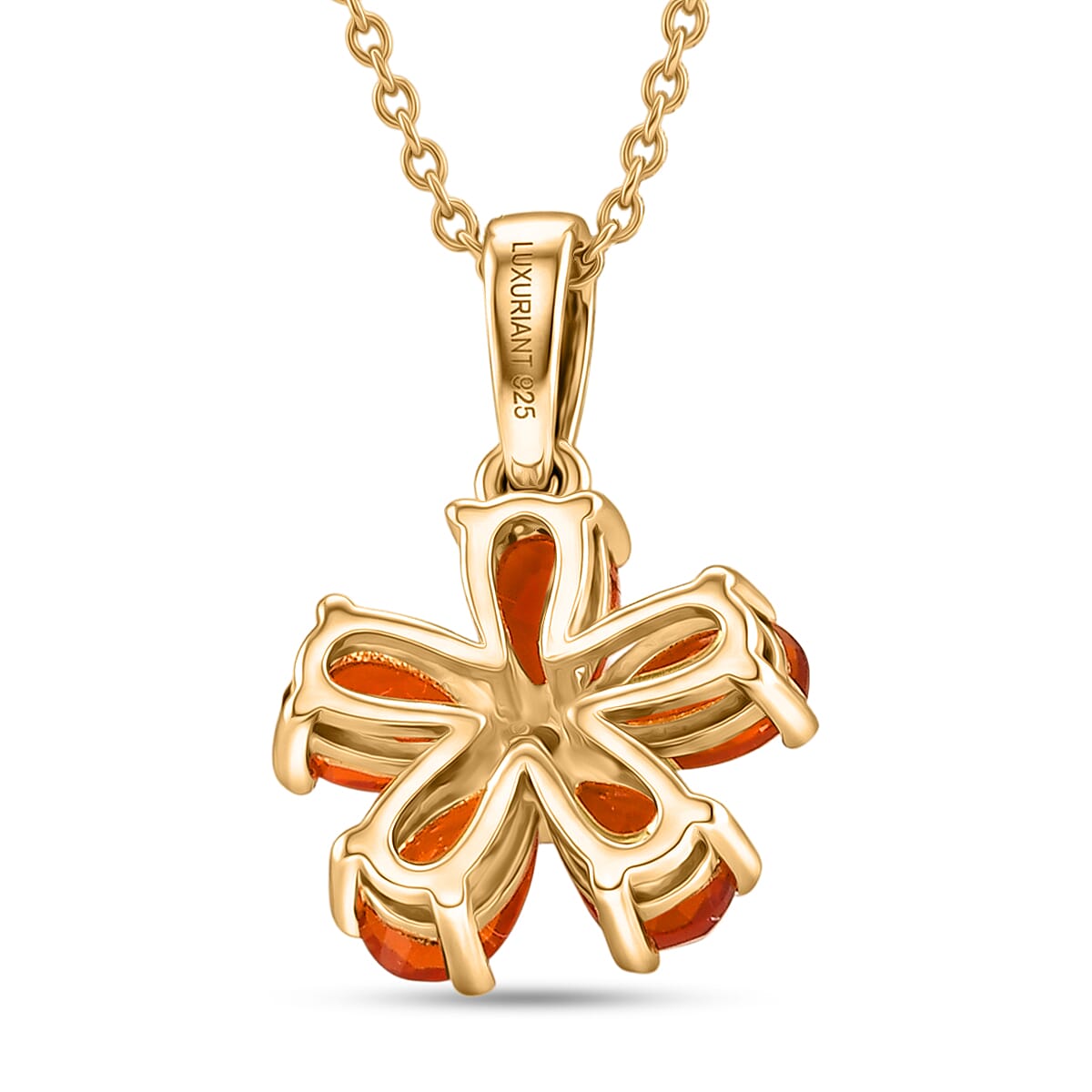 Luxuriant - Fire Opal & Lab Grown Diamond (SI-G-H) Pendant with Chain (Size 20) in Yellow Gold Plated Sterling Silver 0.70 Ct.