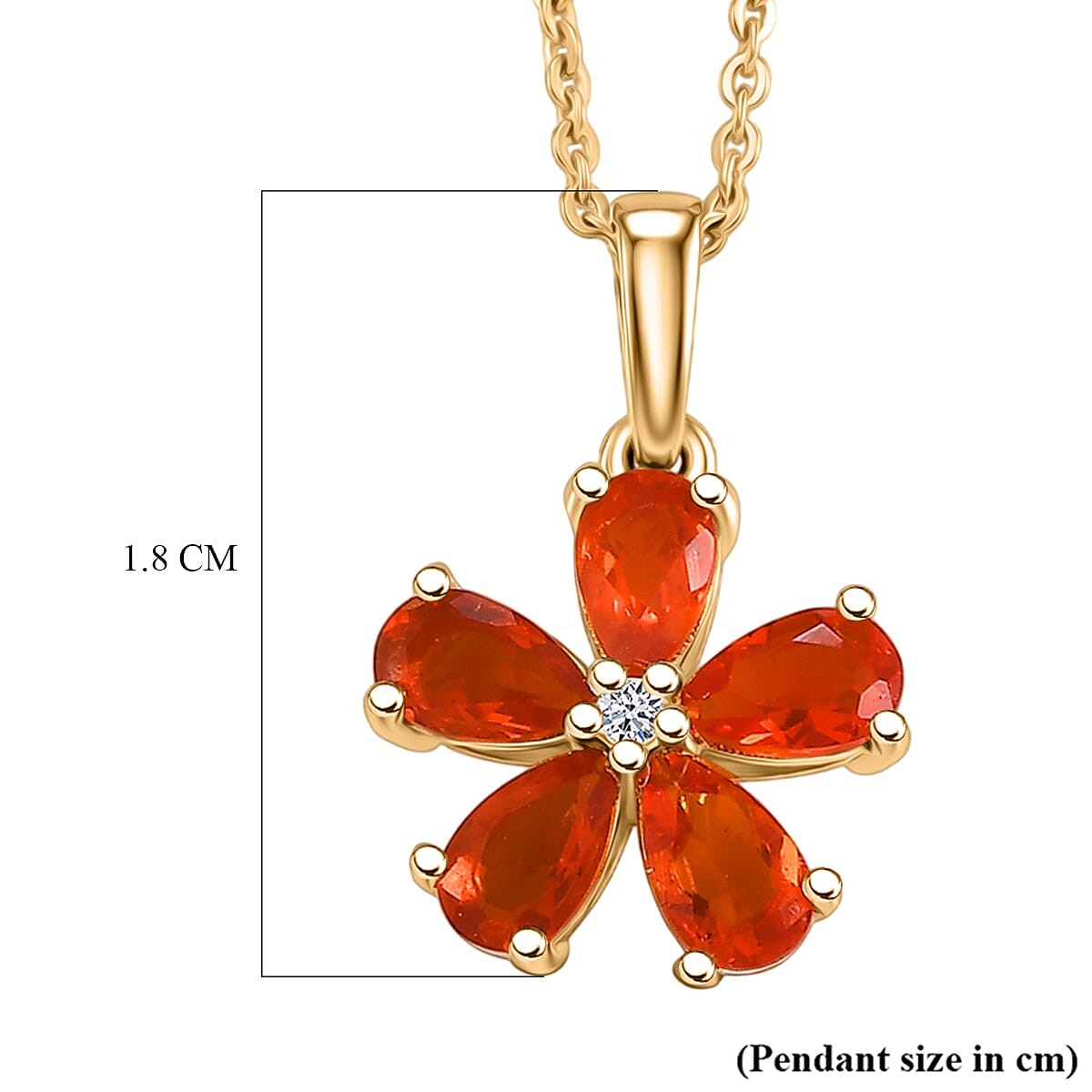 Luxuriant - Fire Opal & Lab Grown Diamond (SI-G-H) Pendant with Chain (Size 20) in Yellow Gold Plated Sterling Silver 0.70 Ct.