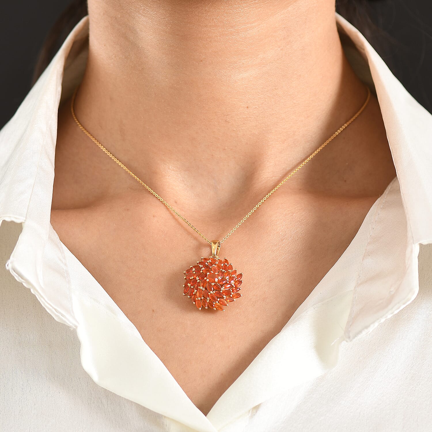D'Joy - Fire Opal Pendant with Chain (Size 20) in 18K Vermeil Yellow Gold Plated Sterling Silver 2.67 Ct.