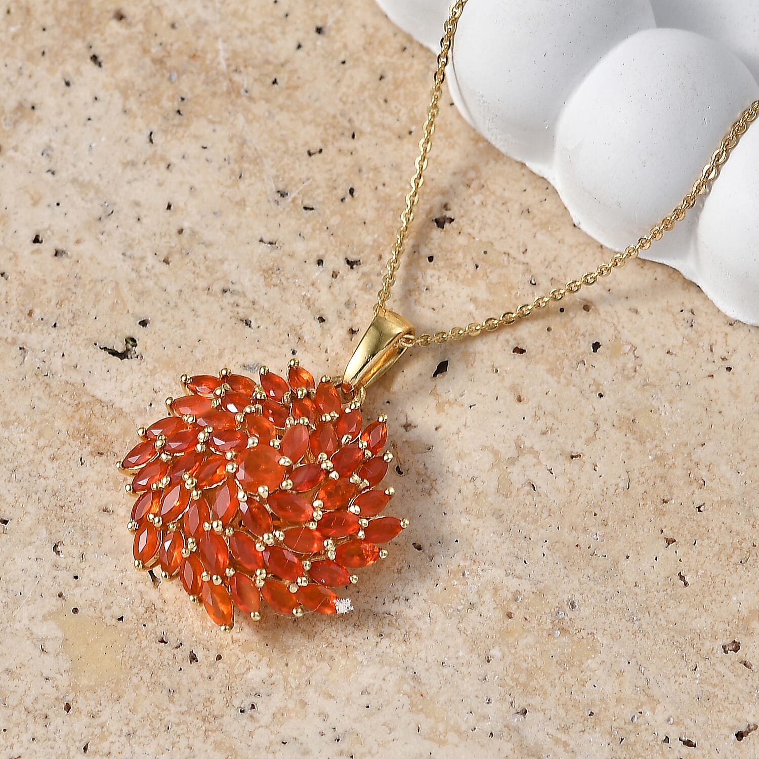 D'Joy - Fire Opal Pendant with Chain (Size 20) in 18K Vermeil Yellow Gold Plated Sterling Silver 2.67 Ct.