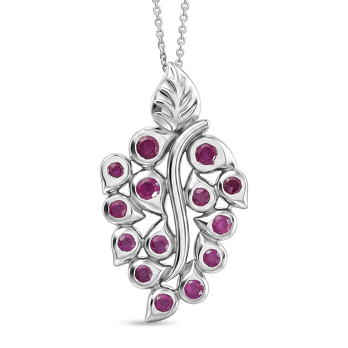 GP - African Ruby & Blue Sapphire Pendant with Chain (Size 20) in Rhodium Overlay Sterling Silver 1.61 Ct.