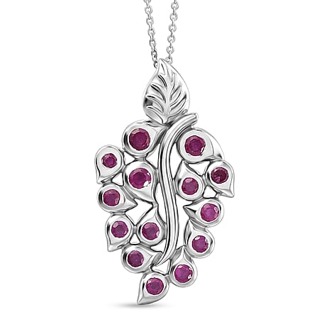 GP - African Ruby & Blue Sapphire Pendant with Chain (Size 20) in Rhodium Overlay Sterling Silver 1.61 Ct.