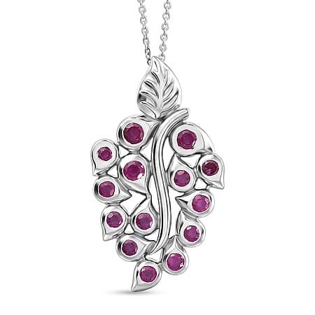 GP - African Ruby & Blue Sapphire Leaf Vine Pendant with Chain (Size 20) in Rhodium Overlay Sterling Silver 1.61 Ct. GP - African Ruby & Blue Sapphire Leaf Vine Pendant with Chain (Size 20) in Rhodium Overlay Sterling Silver 1.61 Ct.