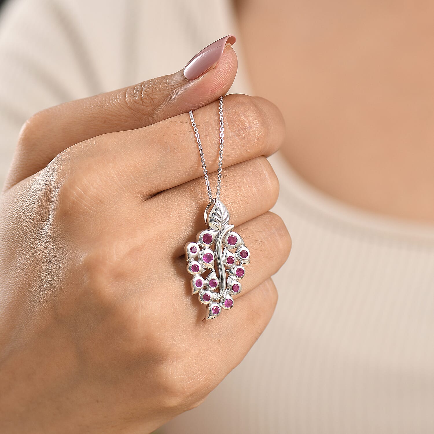 GP - African Ruby & Blue Sapphire Pendant with Chain (Size 20) in Rhodium Overlay Sterling Silver 1.61 Ct.