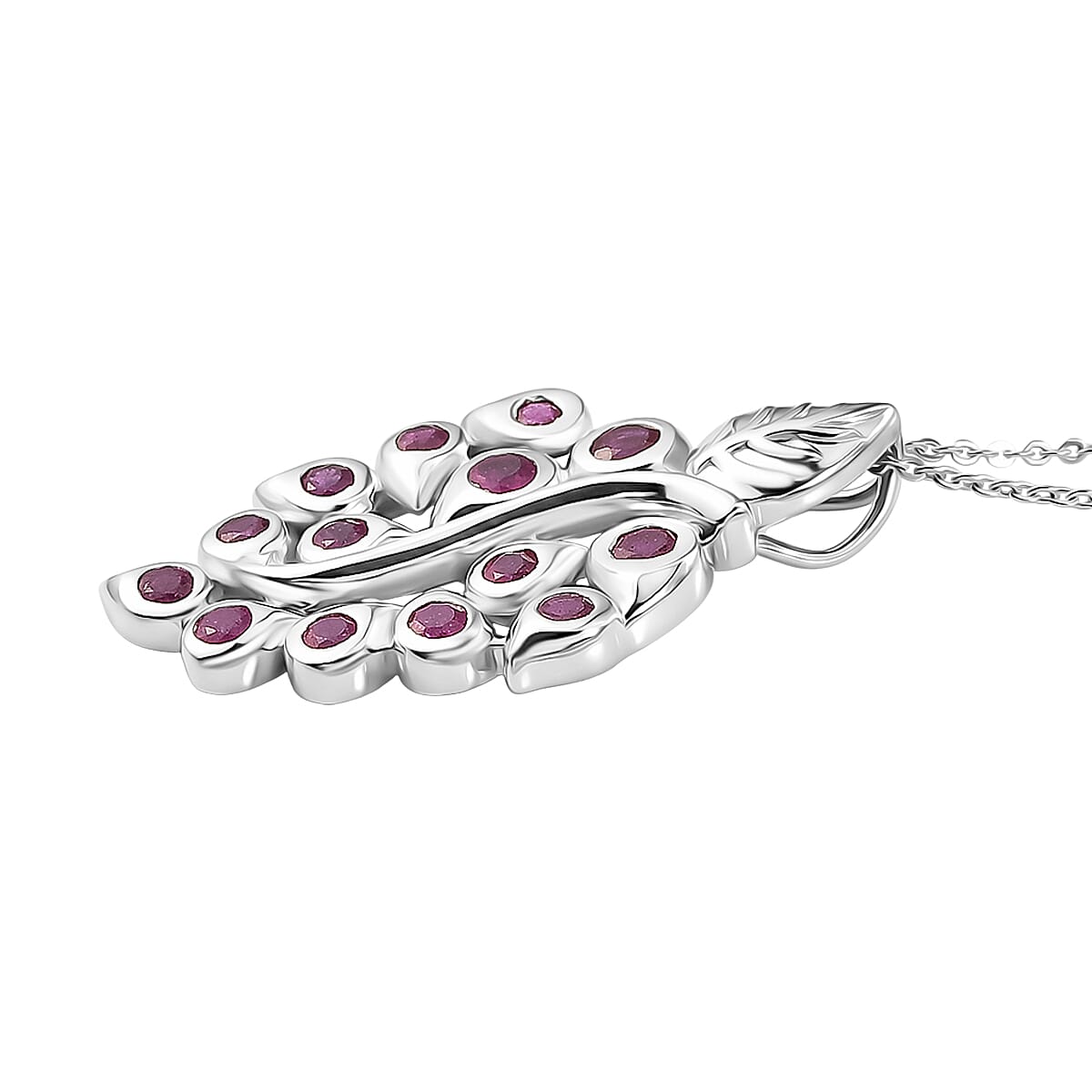 GP - African Ruby & Blue Sapphire Pendant with Chain (Size 20) in Rhodium Overlay Sterling Silver 1.61 Ct.