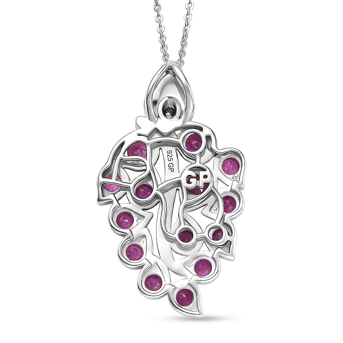 GP - African Ruby & Blue Sapphire Pendant with Chain (Size 20) in Rhodium Overlay Sterling Silver 1.61 Ct.