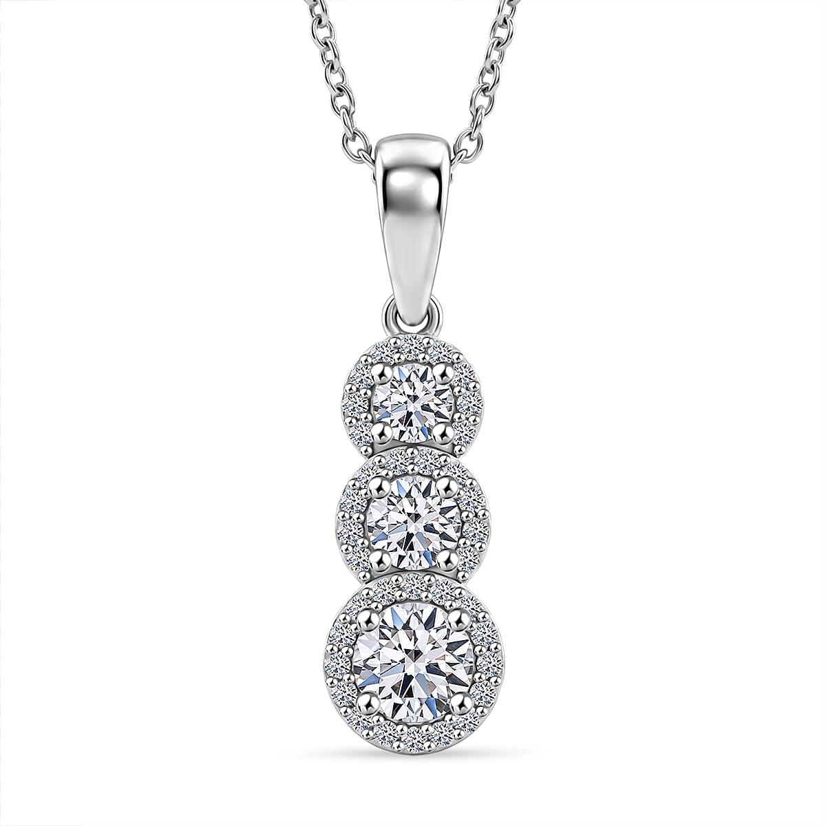 Luxuriant - Lab Grown Diamond (SI-G-H) Drop Pendant with Chain (Size 20) in Rhodium Overlay Sterling Silver 0.80 Ct.