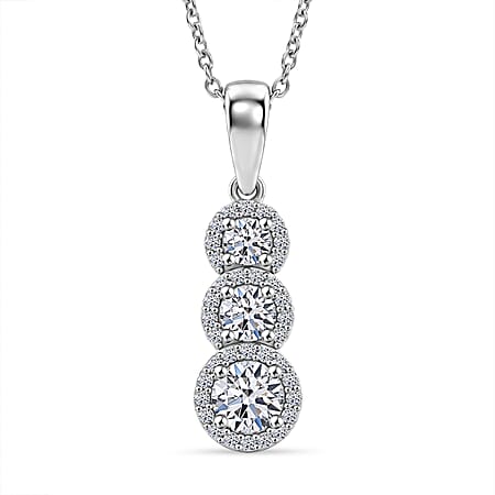 Luxuriant Lab Grown Diamond (SI-G-H) Three-Stone Drop Pendant with chain (size - 20) in Rhodium Overlay Sterling Silver&nbsp;