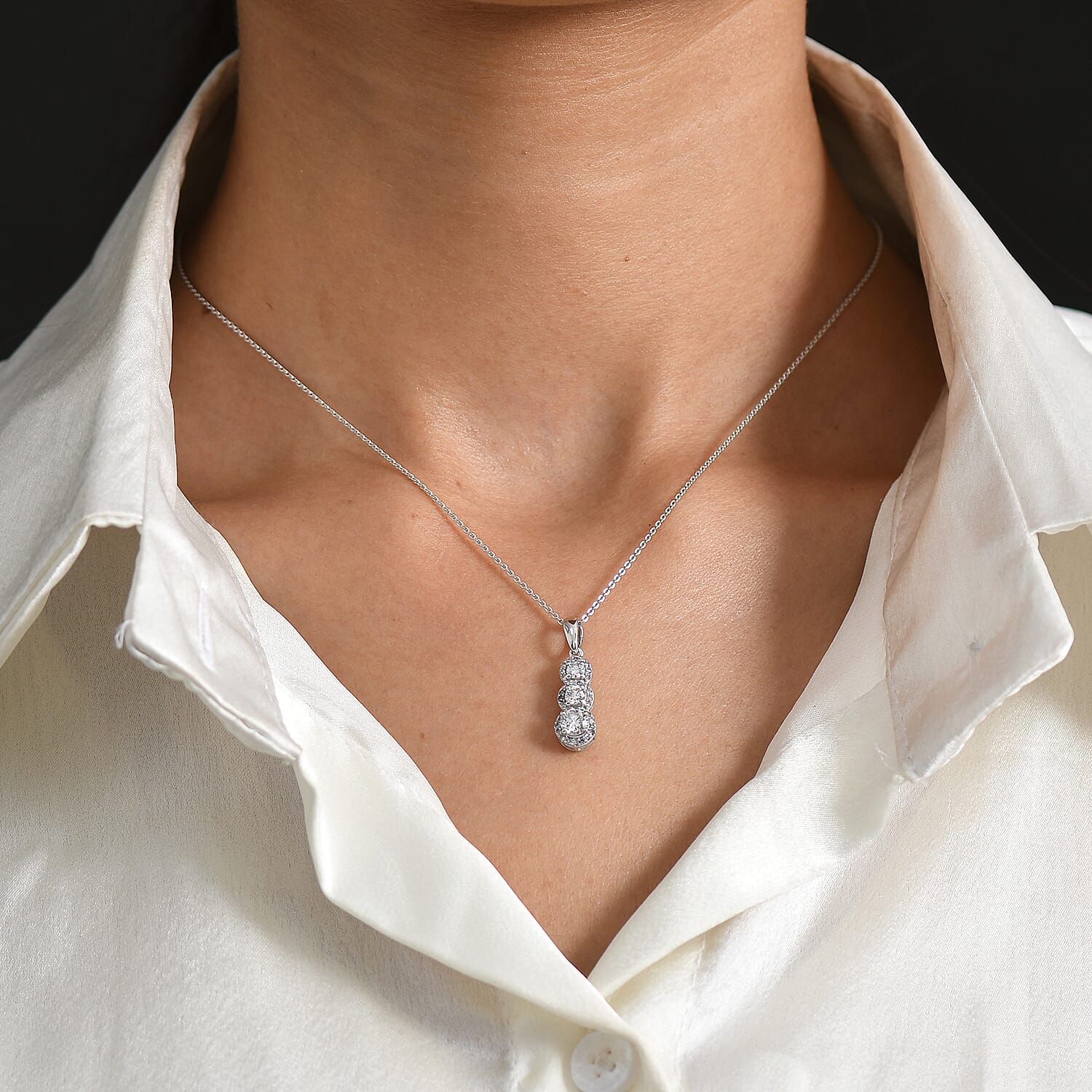 Luxuriant - Lab Grown Diamond (SI-G-H) Drop Pendant with Chain (Size 20) in Rhodium Overlay Sterling Silver 0.80 Ct.