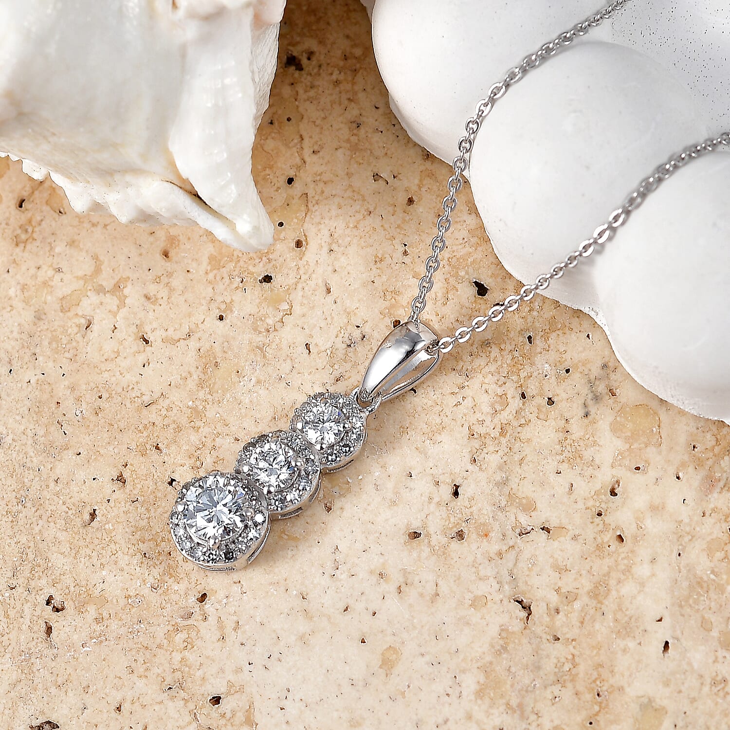 Luxuriant - Lab Grown Diamond (SI-G-H) Drop Pendant with Chain (Size 20) in Rhodium Overlay Sterling Silver 0.80 Ct.