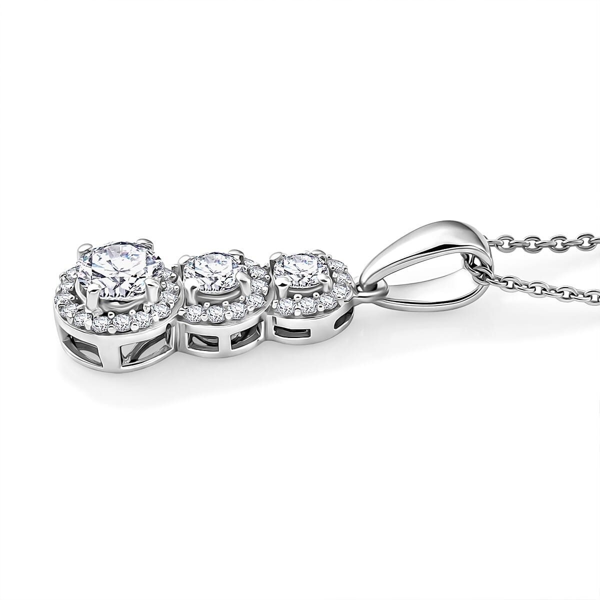 Luxuriant - Lab Grown Diamond (SI-G-H) Drop Pendant with Chain (Size 20) in Rhodium Overlay Sterling Silver 0.80 Ct.