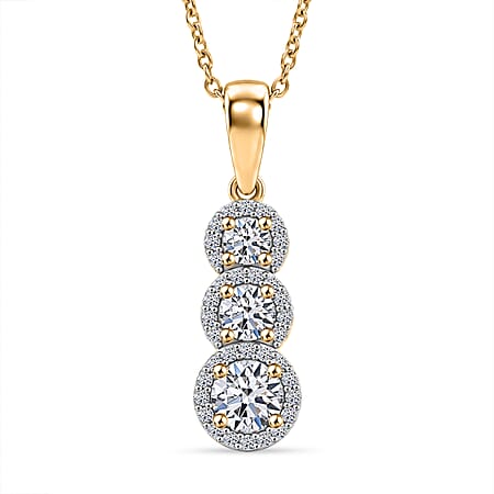 Luxuriant Lab Grown Diamond (SI-G-H) Three-Stone Drop Pendant with chain (size - 20) in 18K Vermeil Yellow Gold Plated Sterling Silver