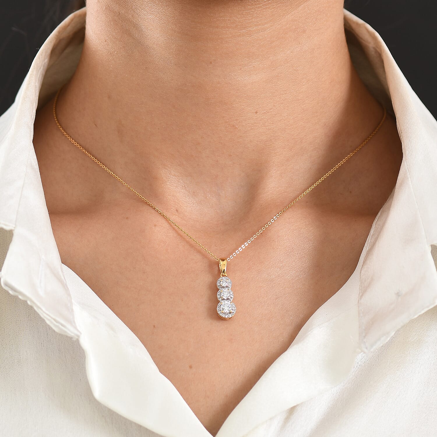 Luxuriant - Lab Grown Diamond (SI-G-H) Drop Pendant with Chain (Size 20) in 18K Vermeil Yellow Gold Plated Sterling Silver 0.80 Ct.