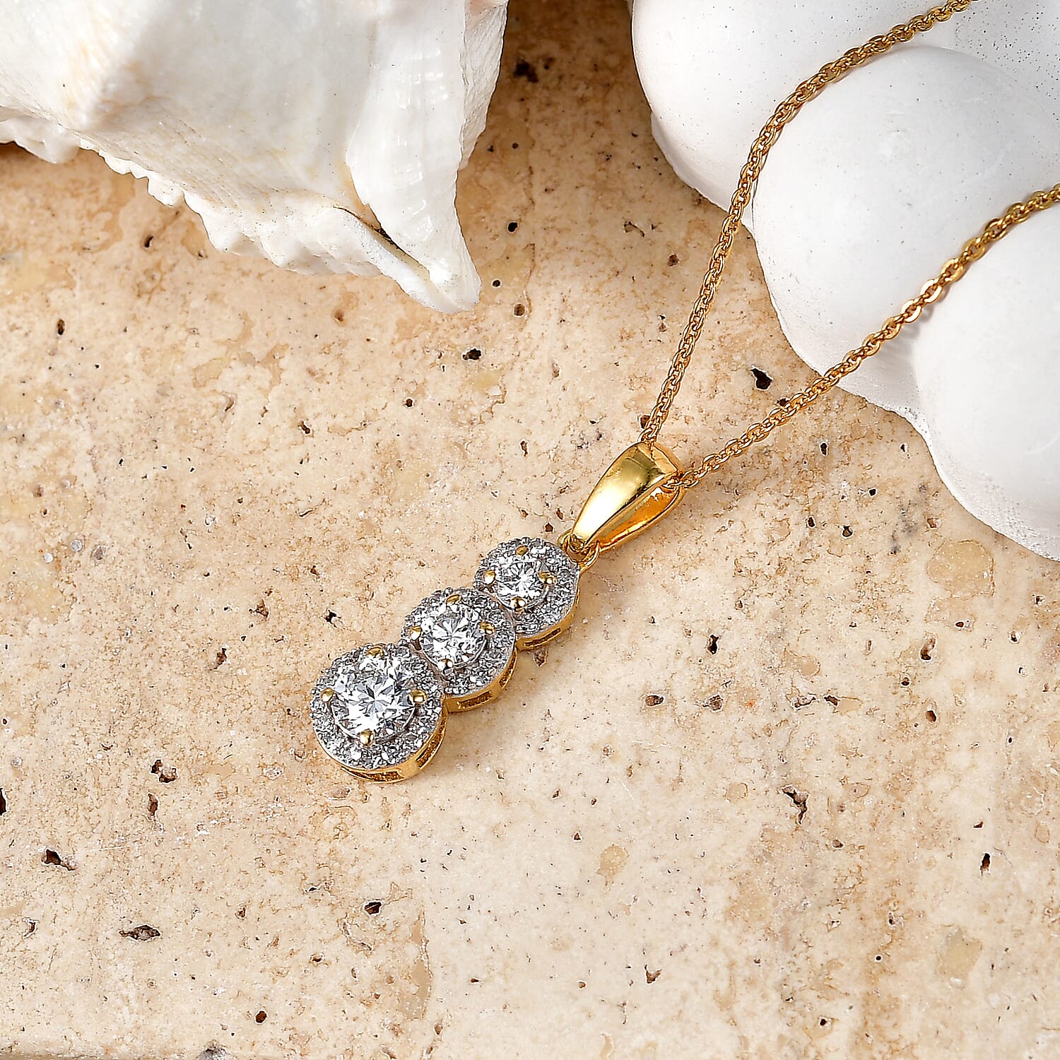Luxuriant - Lab Grown Diamond (SI-G-H) Drop Pendant with Chain (Size 20) in 18K Vermeil Yellow Gold Plated Sterling Silver 0.80 Ct.