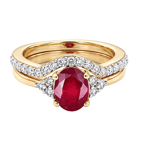 Luxuriant - Set of 2 - African Ruby & Moissanite Ring in 18K Vermeil Yellow Gold Plated Sterling Silver 2.50 Ct.