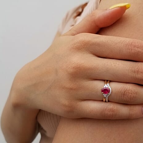 Luxuriant - Set of 2 - African Ruby & Moissanite Ring in 18K Vermeil Yellow Gold Plated Sterling Silver 2.50 Ct.