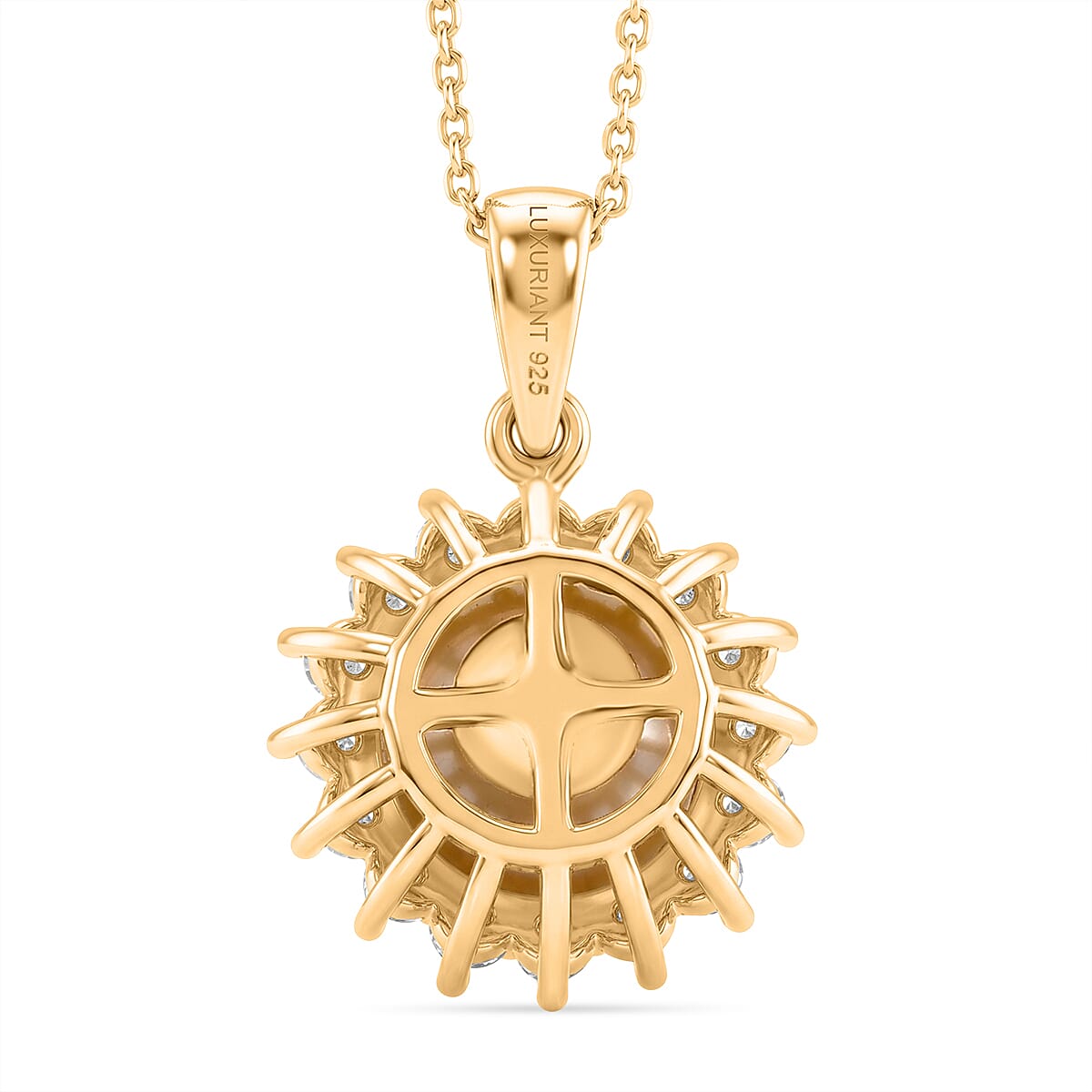 Luxuriant - Golden South Sea Pearl & Lab Grown Diamond (SI-G-H) Halo Pendant with Chain (Size 20) in 18K Vermeil Yellow Gold Plated Sterling Silver 7.85 Ct.