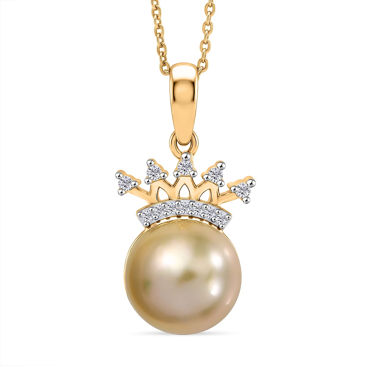 Luxuriant - Golden South Sea Pearl & Lab Grown Diamond (SI-G-H) Pendant with Chain (Size 20) in 18K Vermeil Yellow Gold Plated Sterling Silver 7.34 Ct.