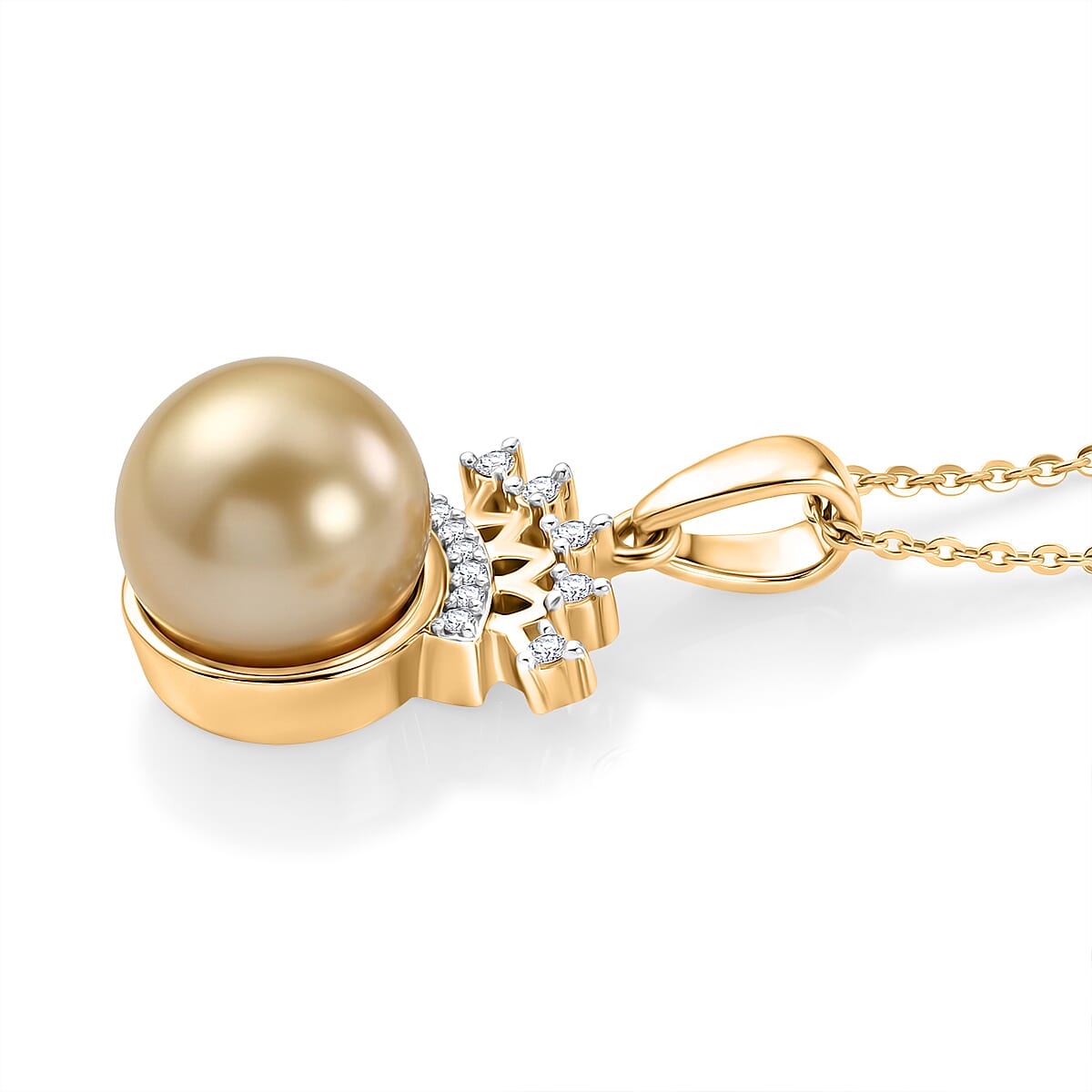 Luxuriant - Golden South Sea Pearl & Lab Grown Diamond (SI-G-H) Pendant with Chain (Size 20) in 18K Vermeil Yellow Gold Plated Sterling Silver 7.34 Ct.