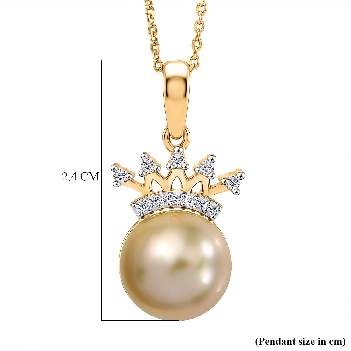 Luxuriant - Golden South Sea Pearl & Lab Grown Diamond (SI-G-H) Pendant with Chain (Size 20) in 18K Vermeil Yellow Gold Plated Sterling Silver 7.34 Ct.
