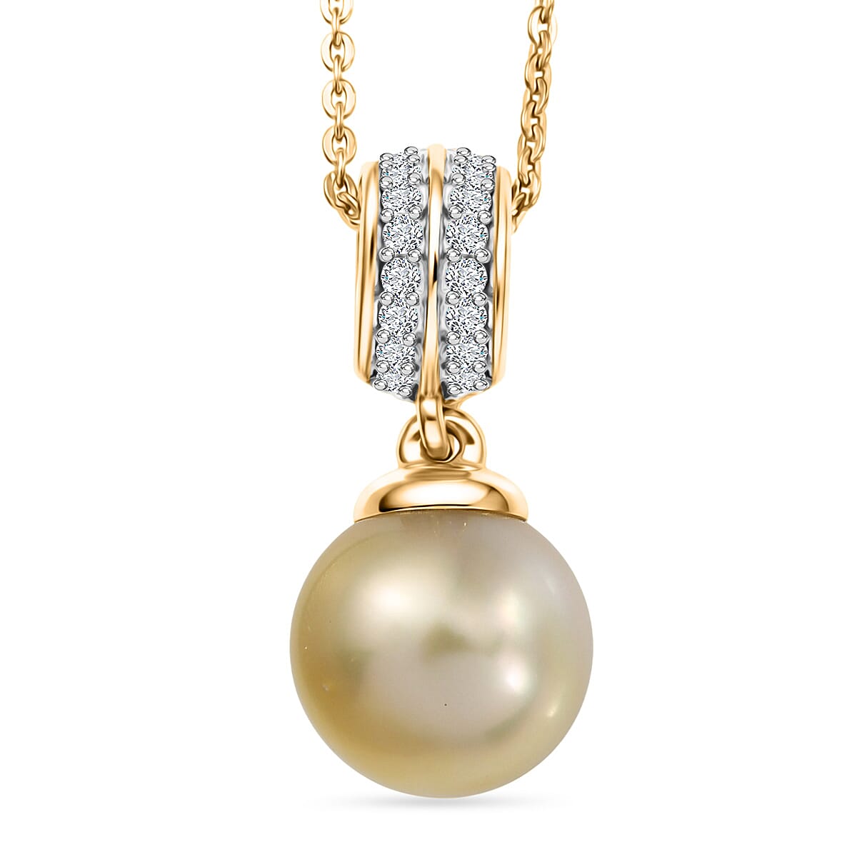 Luxuriant - Golden South Sea Pearl & Lab Grown Diamond (SI-G-H) Pendant with Chain (Size 20) in 18K Vermeil Yellow Gold Plated Sterling Silver 7.76 Ct.