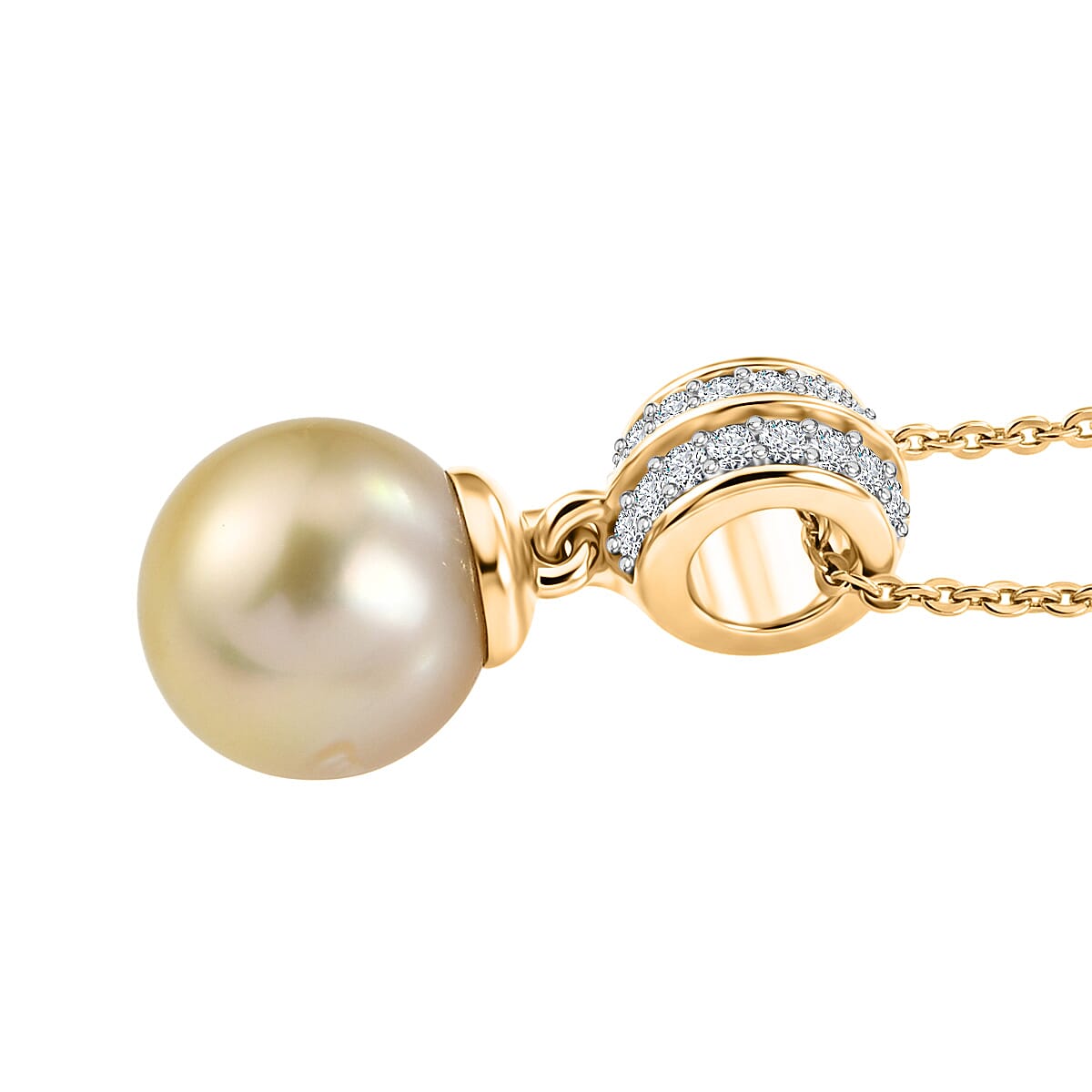 Luxuriant - Golden South Sea Pearl & Lab Grown Diamond (SI-G-H) Pendant with Chain (Size 20) in 18K Vermeil Yellow Gold Plated Sterling Silver 7.76 Ct.
