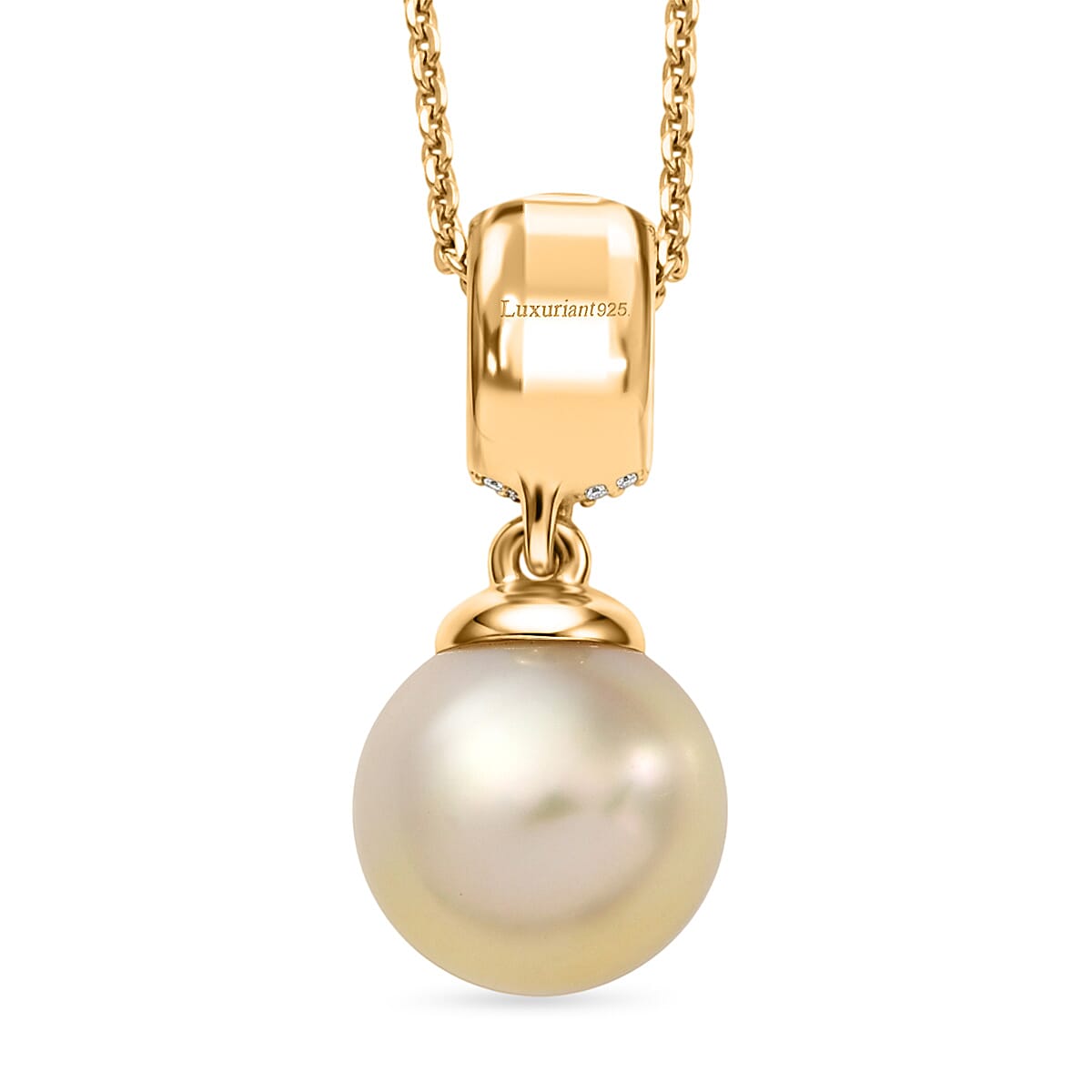 Luxuriant - Golden South Sea Pearl & Lab Grown Diamond (SI-G-H) Pendant with Chain (Size 20) in 18K Vermeil Yellow Gold Plated Sterling Silver 7.76 Ct.