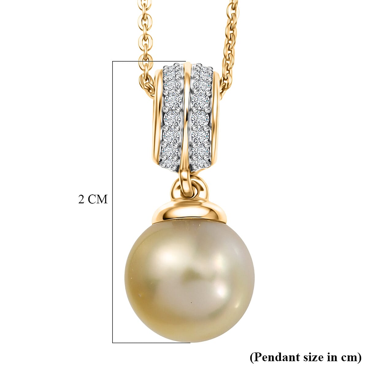 Luxuriant - Golden South Sea Pearl & Lab Grown Diamond (SI-G-H) Pendant with Chain (Size 20) in 18K Vermeil Yellow Gold Plated Sterling Silver 7.76 Ct.