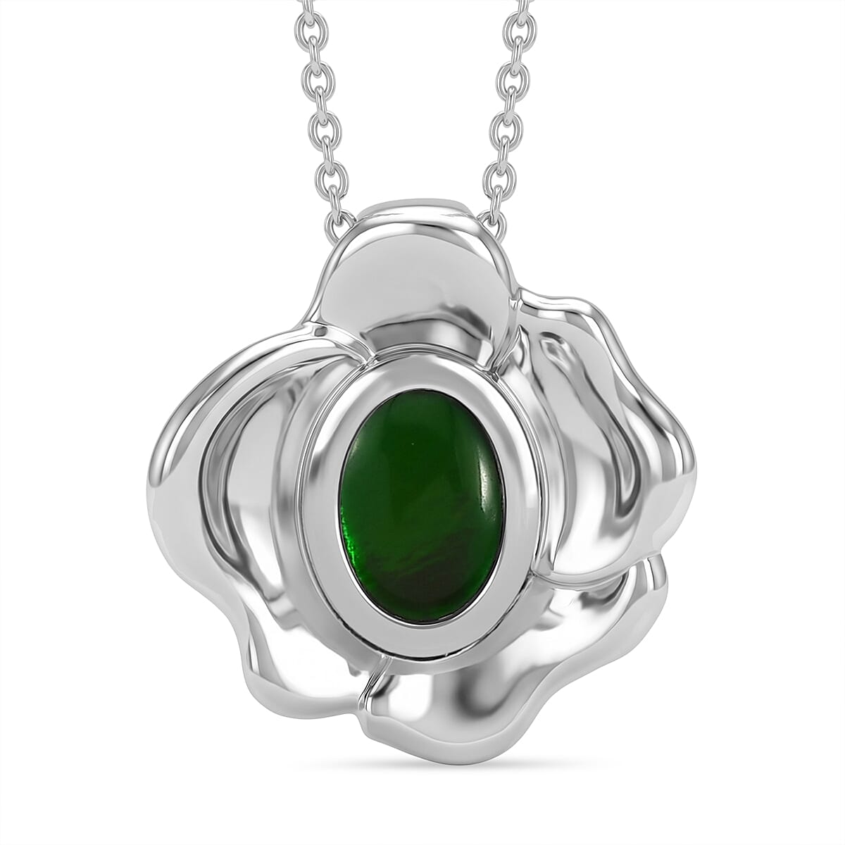 D'Joy - Ammolite Pendant with Chain (Size 20) in Rhodium Overlay Sterling Silver