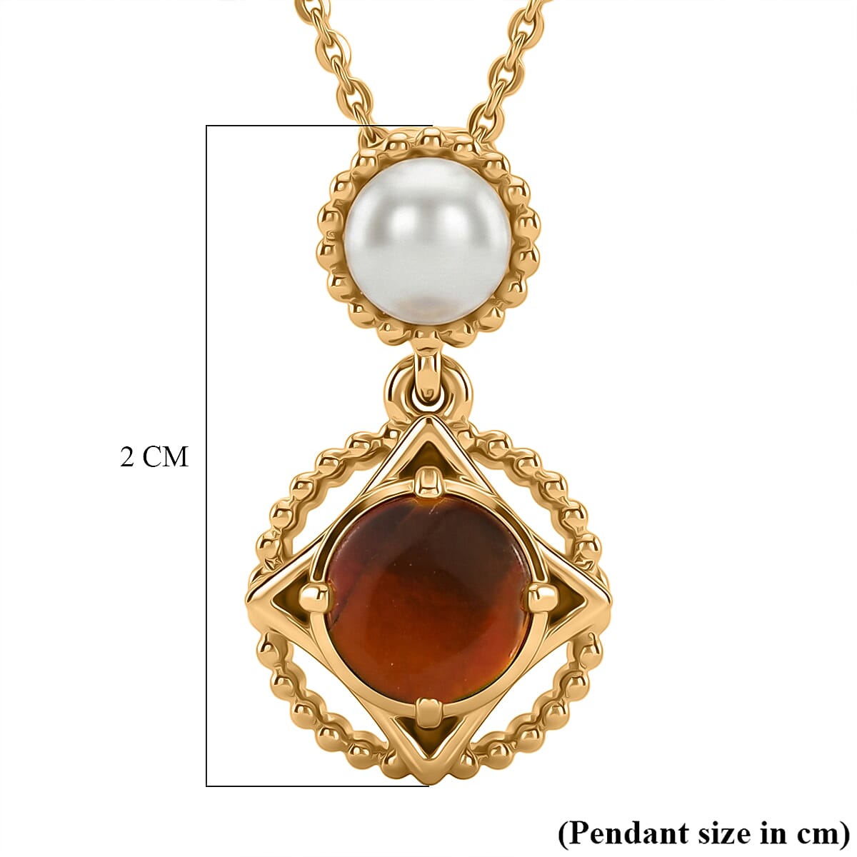D'Joy - Ammolite & Fresh Water Pearl Pendant with Chain (Size 20) in 18K Vermeil Yellow Gold Plated Sterling Silver 1.50 Ct.