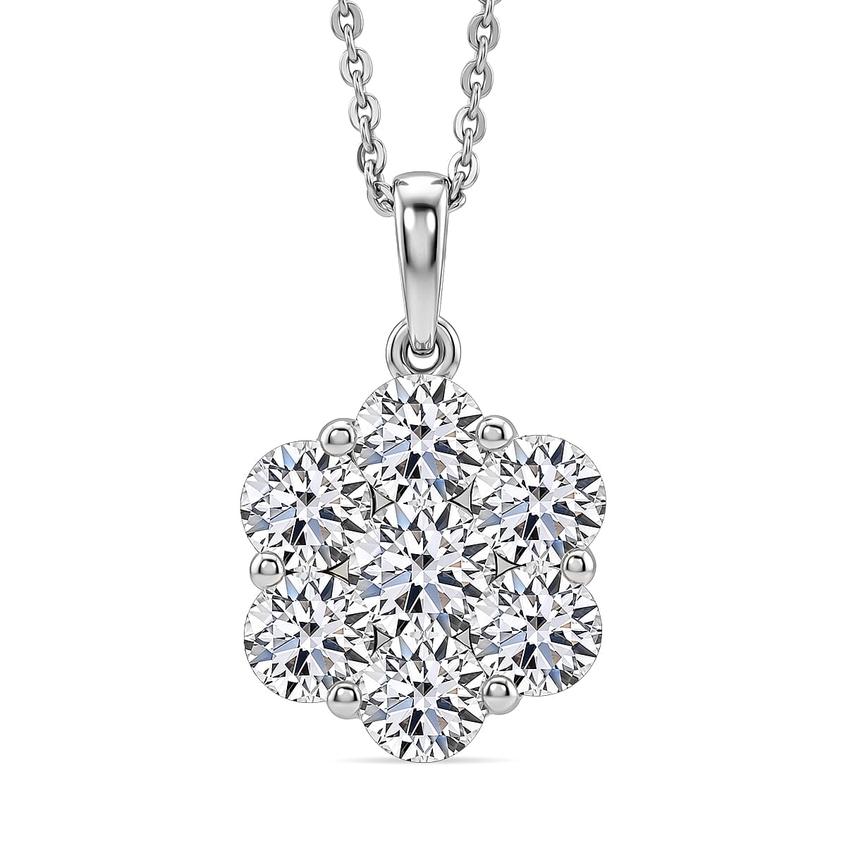 Luxuriant - SI-G-H Lab Grown Diamond Cluster Pendant with Chain (Size 20) in Rhodium Overlay Sterling Silver 2.00 Ct.