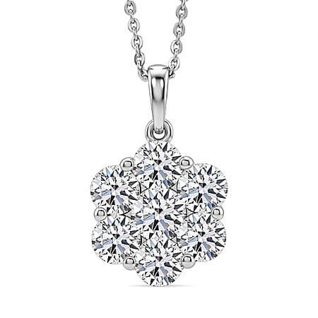 Luxuriant - Lab Grown Diamond (SI-G-H) ) Pressure Set Pendant with Chain (Size 20) in Rhodium Overlay Sterling Silver 2.00 Ct.