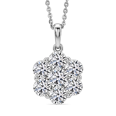 Luxuriant - SI-G-H Lab Grown Diamond Cluster Pendant with Chain (Size 20) in Rhodium Overlay Sterling Silver 2.00 Ct.