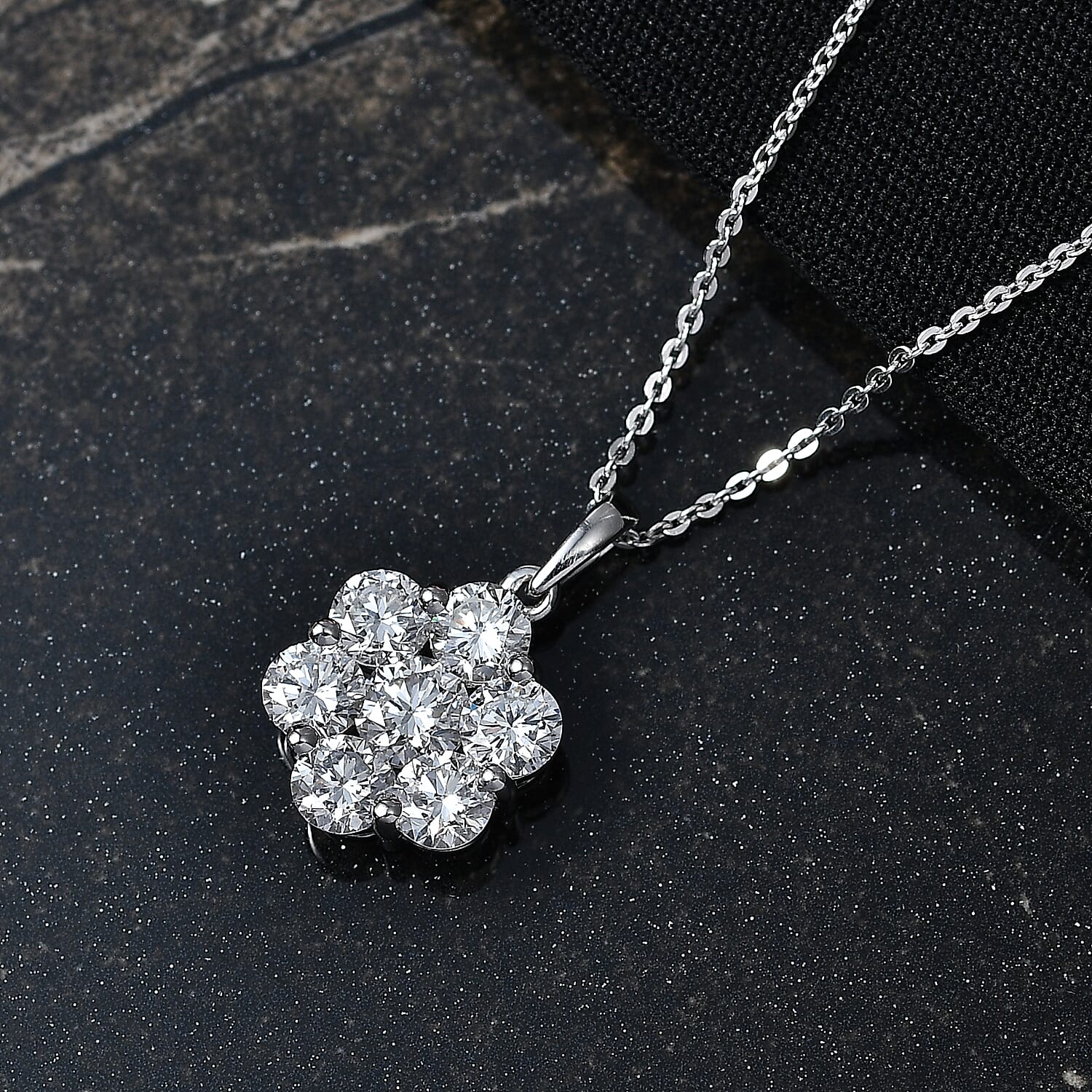 Luxuriant - SI-G-H Lab Grown Diamond Cluster Pendant with Chain (Size 20) in Rhodium Overlay Sterling Silver 2.00 Ct.