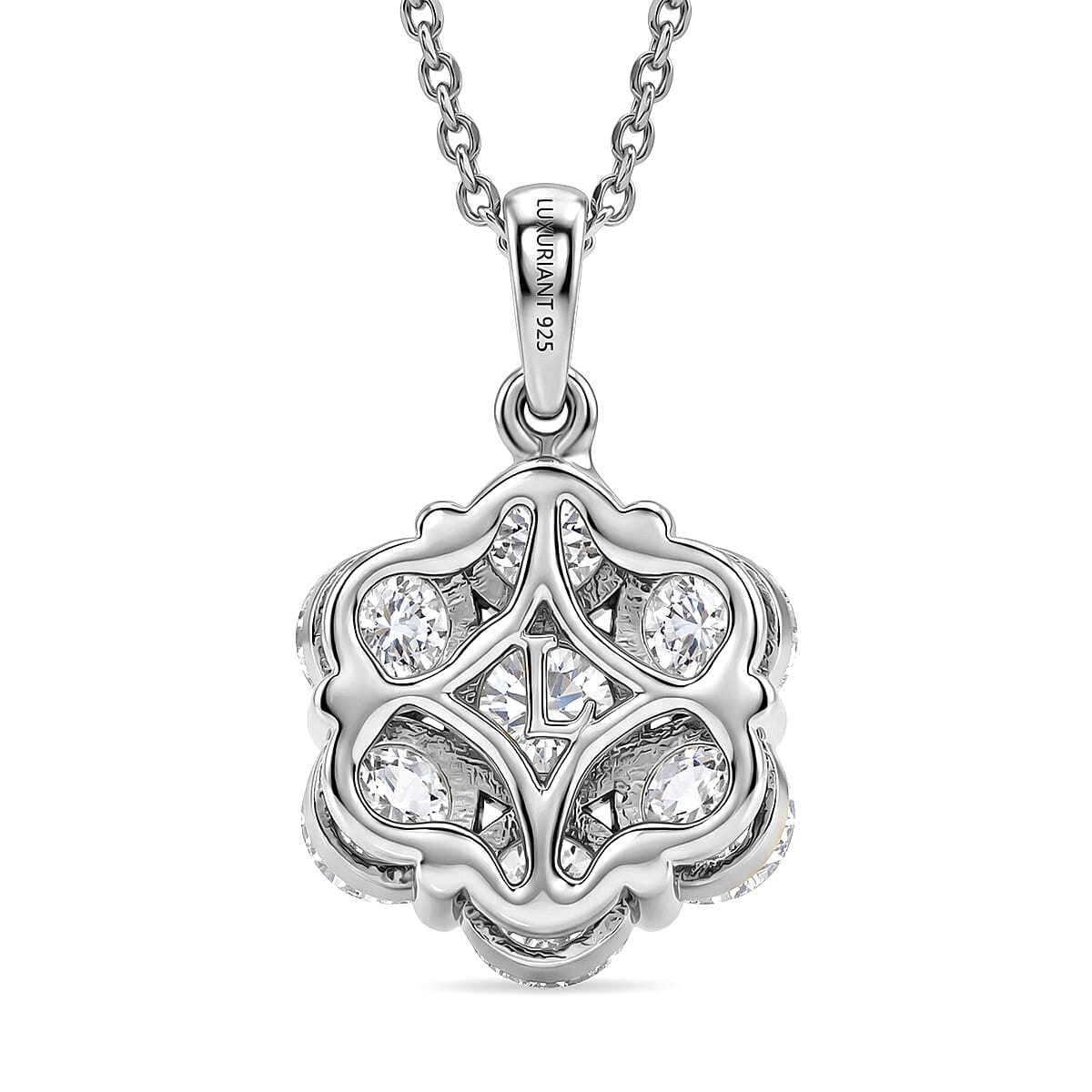 Luxuriant - SI-G-H Lab Grown Diamond Cluster Pendant with Chain (Size 20) in Rhodium Overlay Sterling Silver 2.00 Ct.