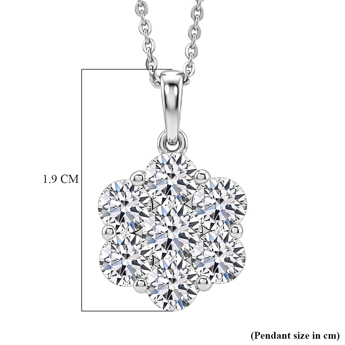 Luxuriant - SI-G-H Lab Grown Diamond Cluster Pendant with Chain (Size 20) in Rhodium Overlay Sterling Silver 2.00 Ct.