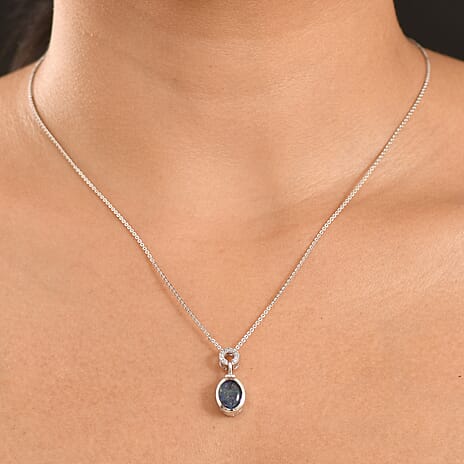 D'Joy - Boulder Opal Triplet & White Zircon Pendant with Chain (Size 20) in Rhodium Overlay Sterling Silver 1.35 Ct