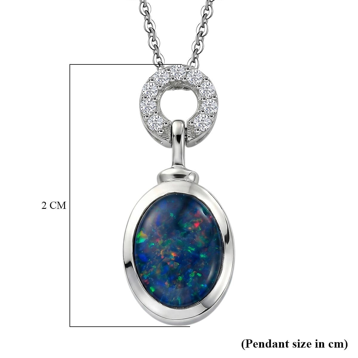 D'Joy - Boulder Opal Triplet & White Zircon Pendant with Chain (Size 20) in Rhodium Overlay Sterling Silver 1.35 Ct