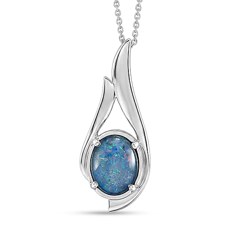 D'Joy - Boulder Opal Pendant with Chain (Size 20) in Rhodium Overlay Sterling Silver 1.50 Ct.