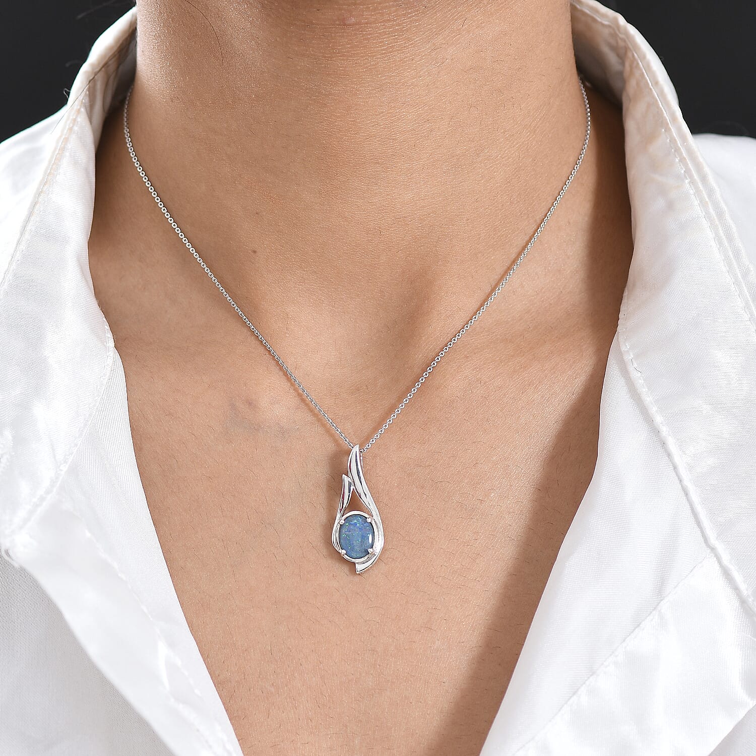 D'Joy - Boulder Opal Pendant with Chain (Size 20) in Rhodium Overlay Sterling Silver 1.50 Ct.