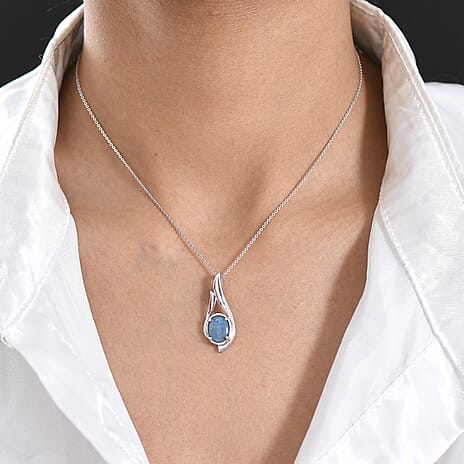 D'Joy - Boulder Opal Solitaire Pendant with Chain (Size 20) in Rhodium Overlay Sterling Silver 1.50 Ct.