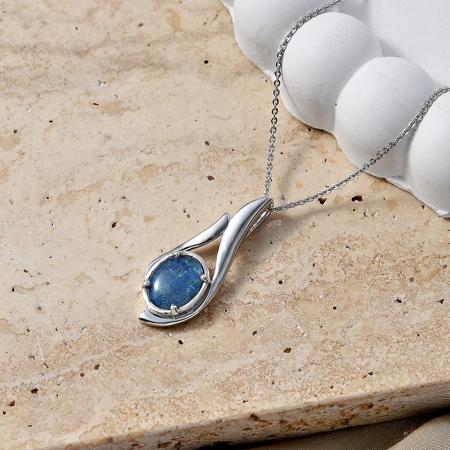 D'Joy - Boulder Opal Pendant with Chain (Size 20) in Rhodium Overlay Sterling Silver 1.50 Ct.